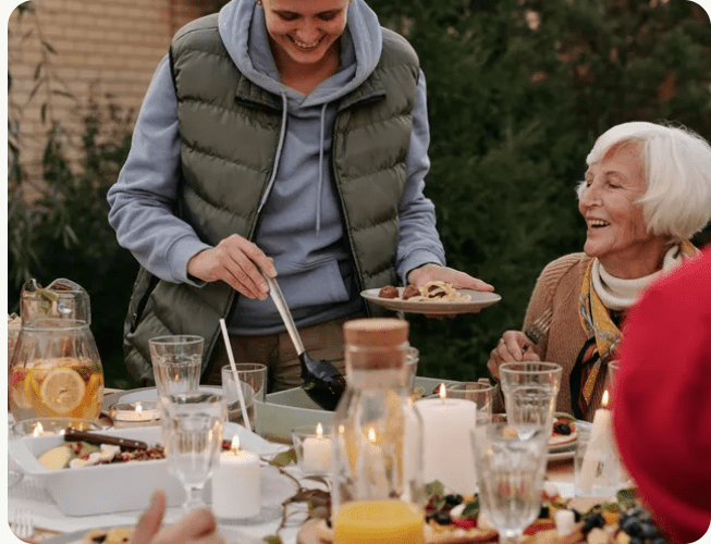Outdoor family dinner gathering