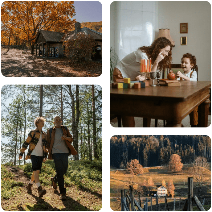 Father and son hiking in forest