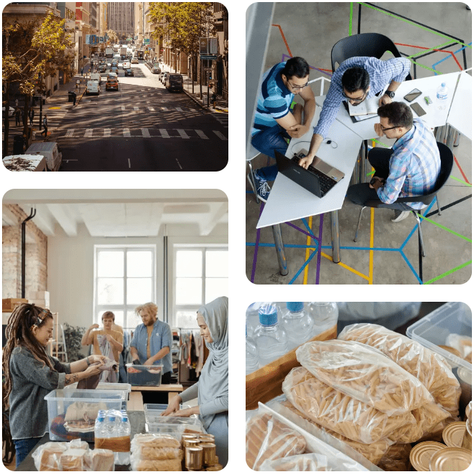 Volunteers organizing food donations