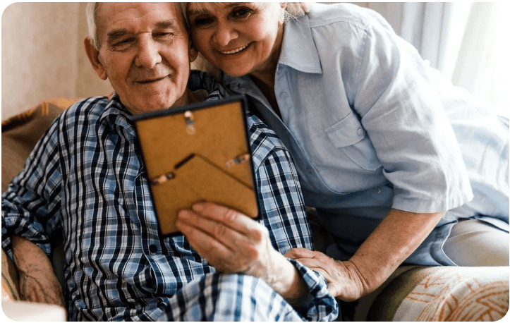 Happy older couple enjoying memories